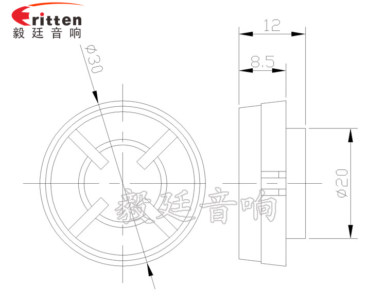 30mm3W多媒體音箱高音喇叭成品圖