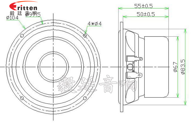 104mm4Ω10W多媒體音響喇叭成品圖