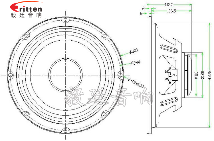 12寸中低音汽車音響喇叭成品圖