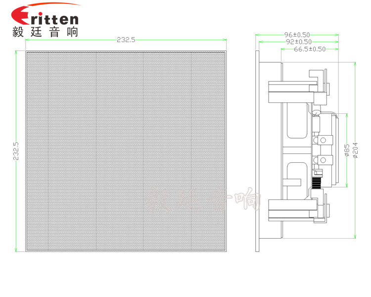 6.5寸天花吸頂式喇叭成品圖方型帶網罩