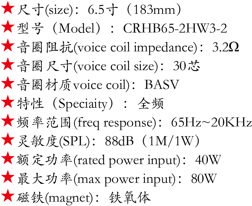 6.5寸30芯40W全頻喇叭